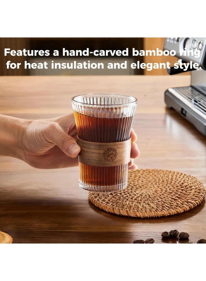 Bukela 4PCS Glass Coffee Mug 9oz with Bamboo Sleeve,Espresso Cups Drinking Cup set, Home Essential Glass Tumblers for Beer, Cocktail, Tea and Latte Clear - Image 4